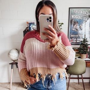 Love Tree Distressed Oversized Sweater